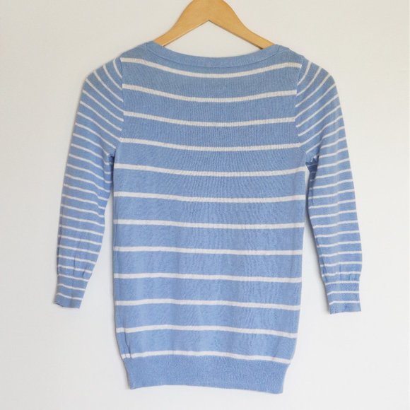 J Crew Light Blue and White Striped 3/4  Sleeve Top - Picture 2 of 7
